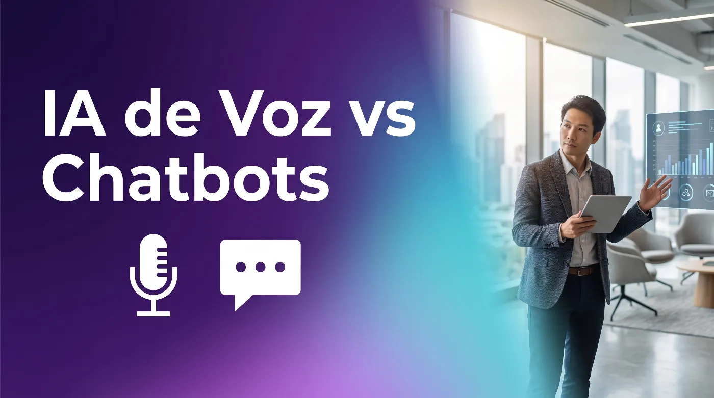Equipo de negocio comparando soluciones de IA de voz y chatbots para atención al cliente