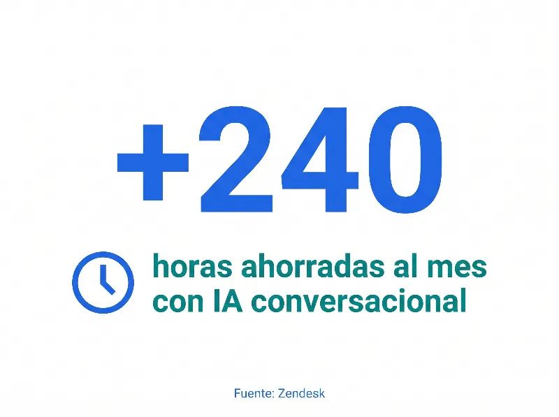 Infografía que muestra más de 240 horas ahorradas al mes con IA conversacional
