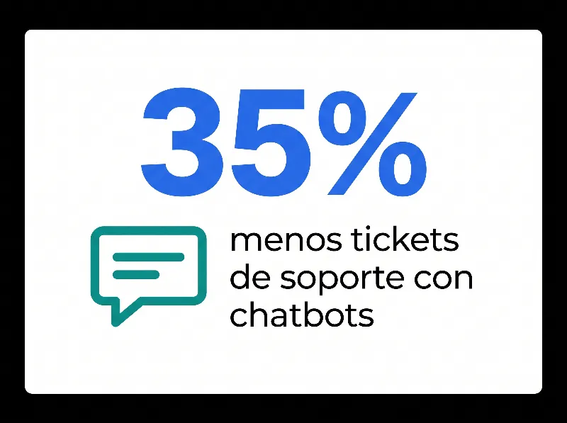 Infografía que muestra un 35% menos de tickets de soporte con chatbots