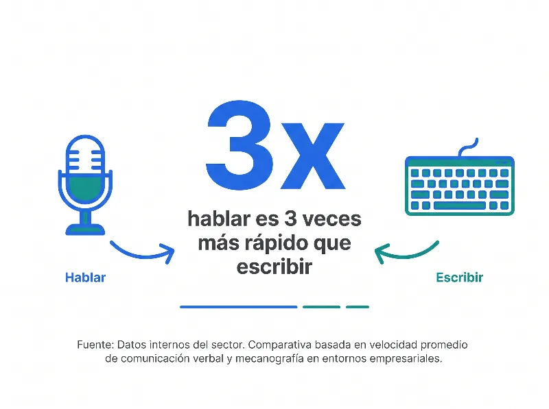 Infografía que compara hablar (3 veces más rápido) con la velocidad de escribir