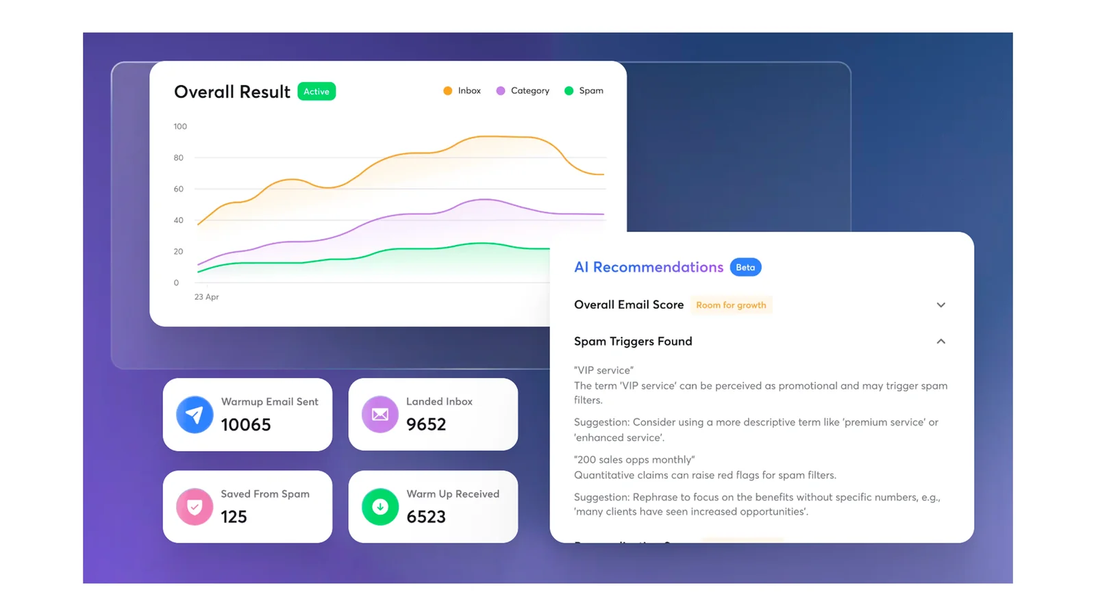 Instantly campaign builder showing unibox + warmup status
