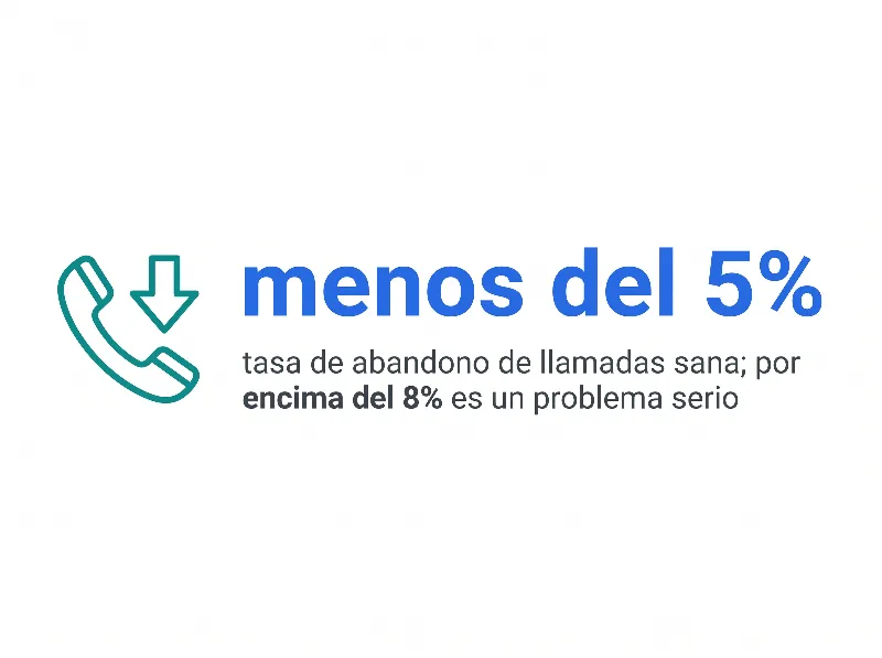 Infografía que muestra una tasa de abandono de llamadas sana por debajo del 5% con zonas de color de sana a problema serio