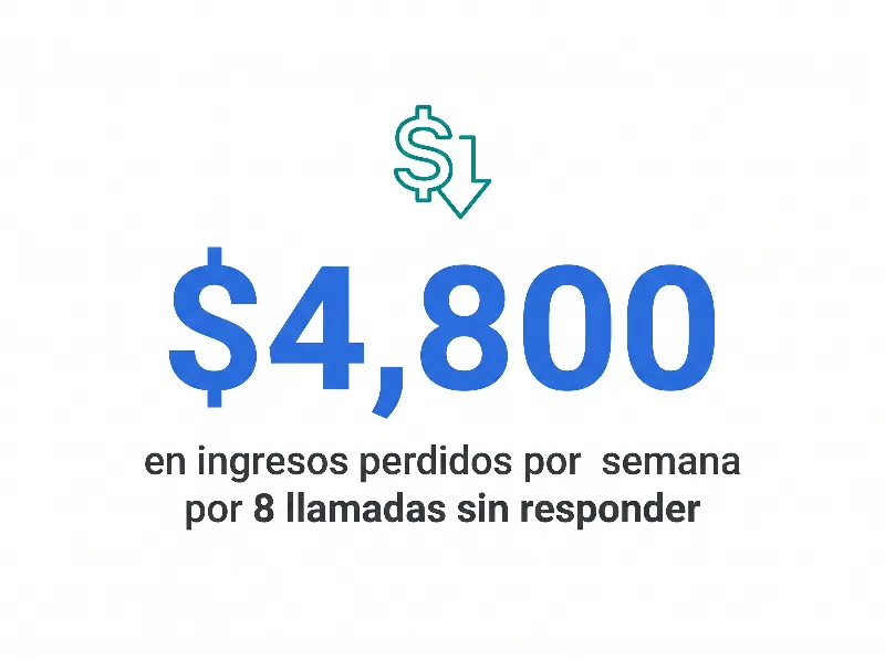 Infografía que muestra $4,800 por semana en ingresos perdidos por 8 llamadas de construcción sin responder