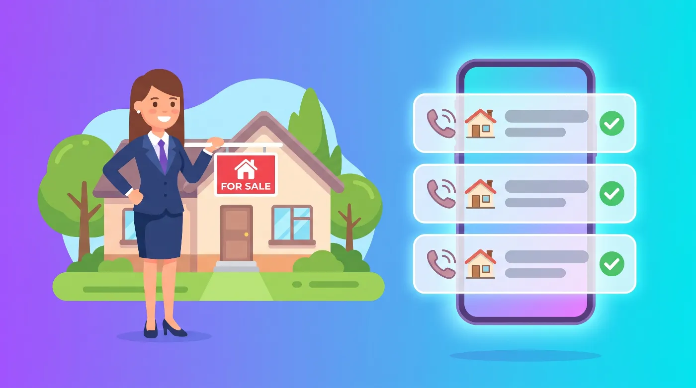 Recepcionista con IA atendiendo las llamadas entrantes de un agente inmobiliario mientras muestra propiedades
