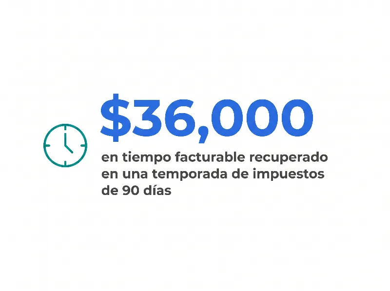 Infografía que muestra que un contador solo puede recuperar $36,000 en tiempo facturable durante una temporada de impuestos de 90 días con una recepcionista con IA