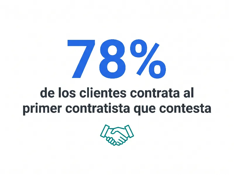 Infografía que muestra que el 78% de los clientes contrata al primer contratista que contesta el teléfono