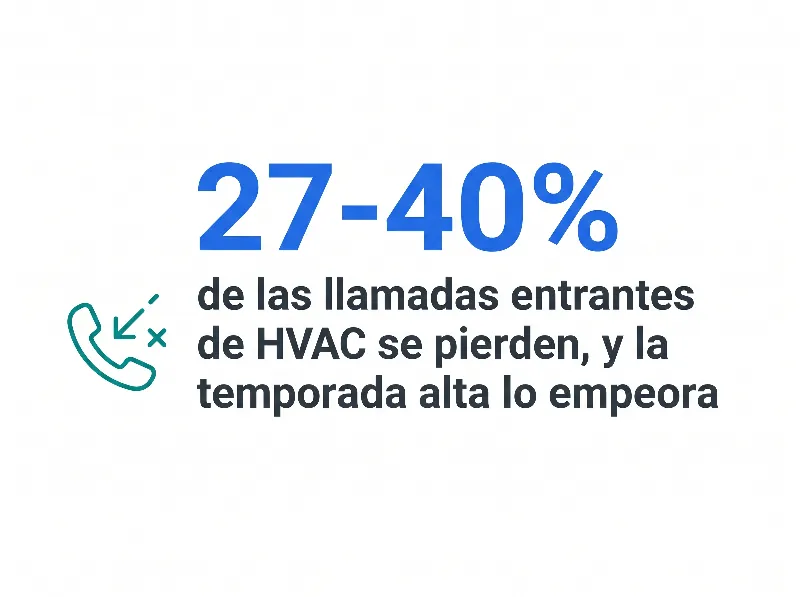 Infografía que muestra que las empresas de HVAC pierden del 27% al 40% de las llamadas entrantes, y la temporada alta lo empeora