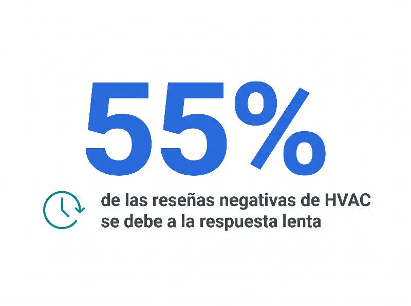 Infografía que muestra que el 55% de las reseñas negativas de HVAC se debe a los tiempos de respuesta lentos