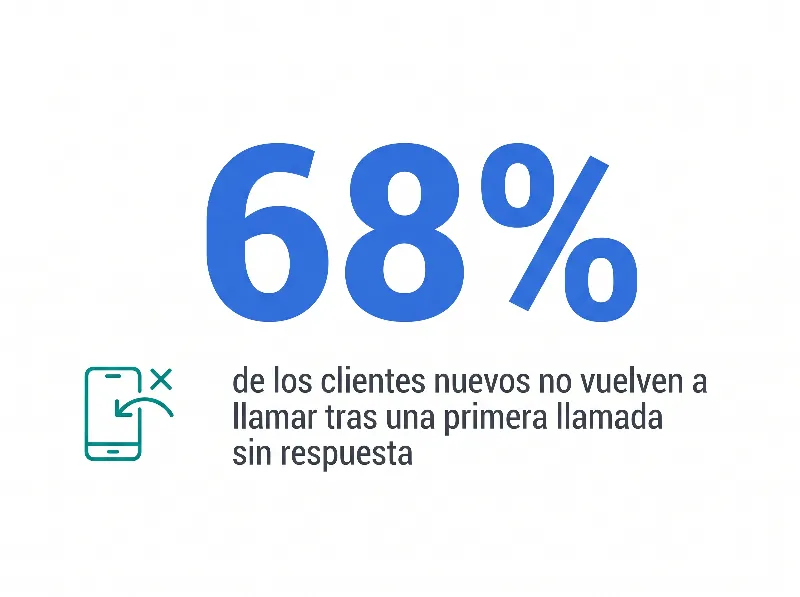 Infografía que muestra que el 68% de los clientes nuevos de un salón no vuelven a llamar tras una primera llamada sin respuesta