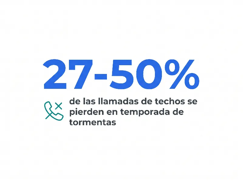Infografía que muestra que las empresas de techos pierden del 27% al 50% de las llamadas entrantes en temporada de tormentas