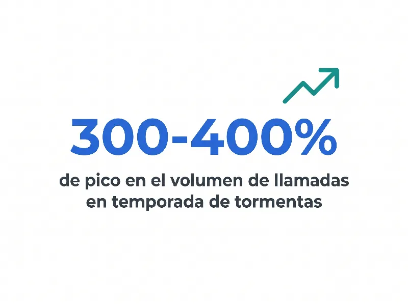 Infografía que muestra un pico de volumen de llamadas del 300% al 400% para las empresas de techos en temporada de tormentas