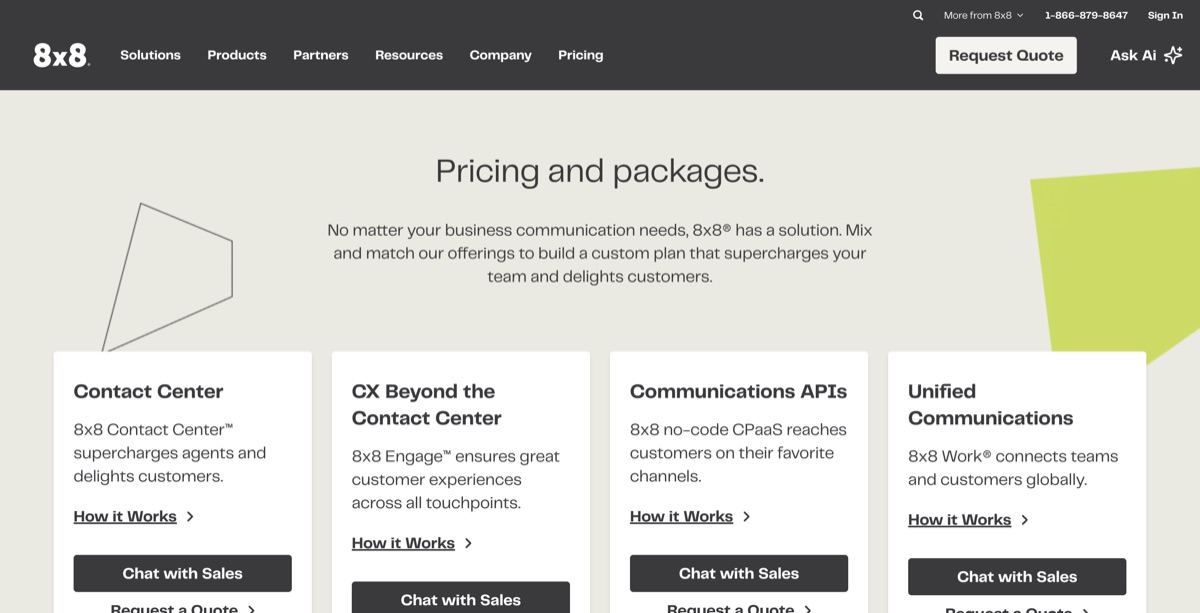 8x8 pricing and packages page