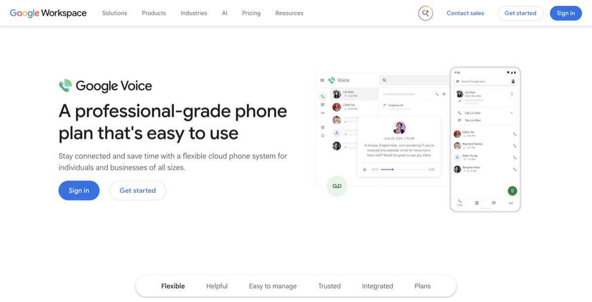 Google Voice for business page