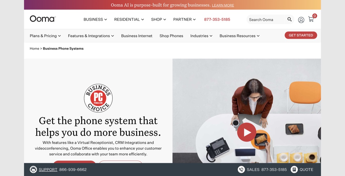 Ooma Office business phone system page