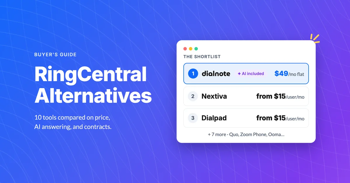 10 best RingCentral alternatives for small business: ranked shortlist with dialnote first at $49/mo flat