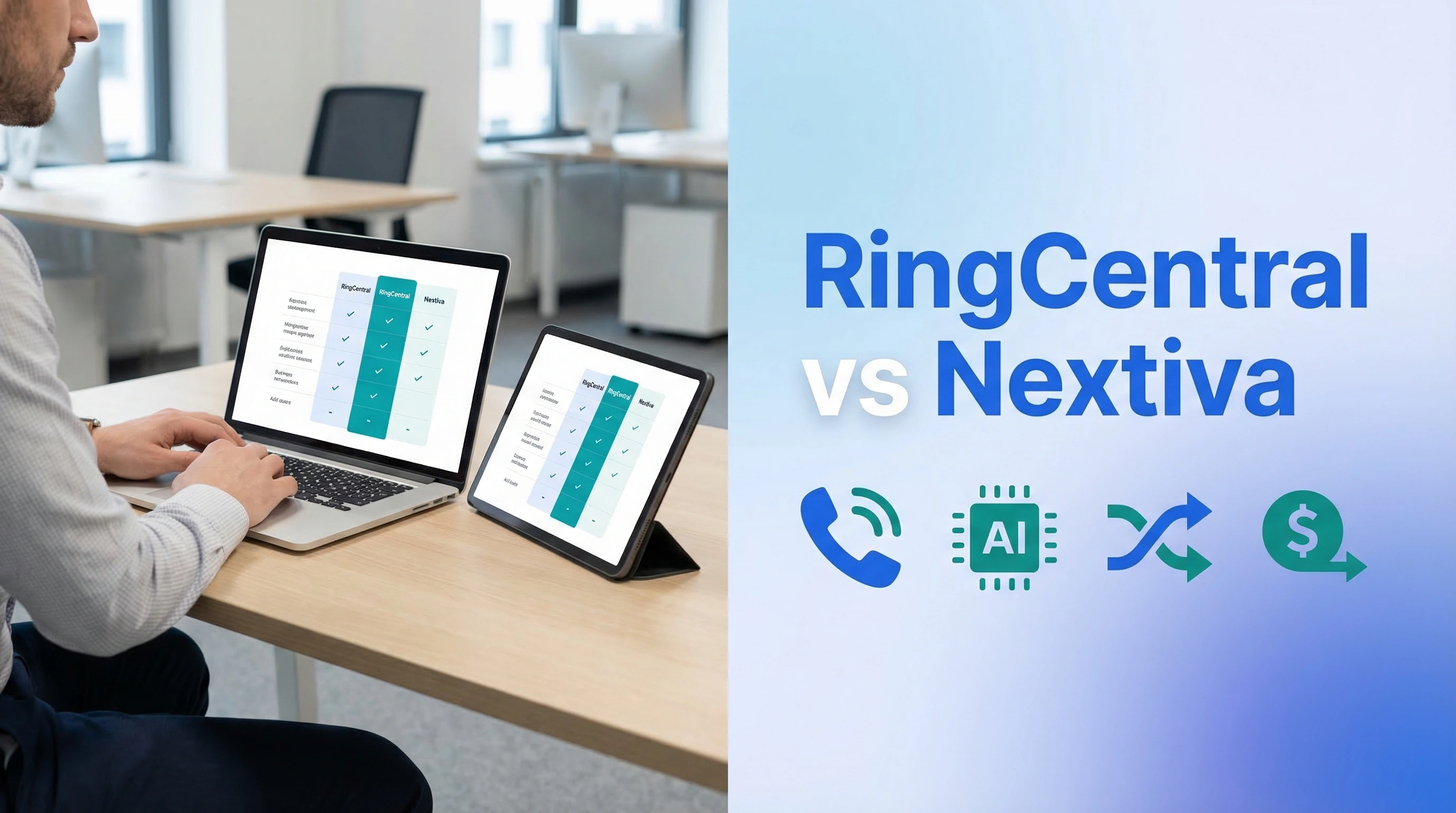 Comparison of RingCentral vs Nextiva business phone systems with dialnote as an alternative
