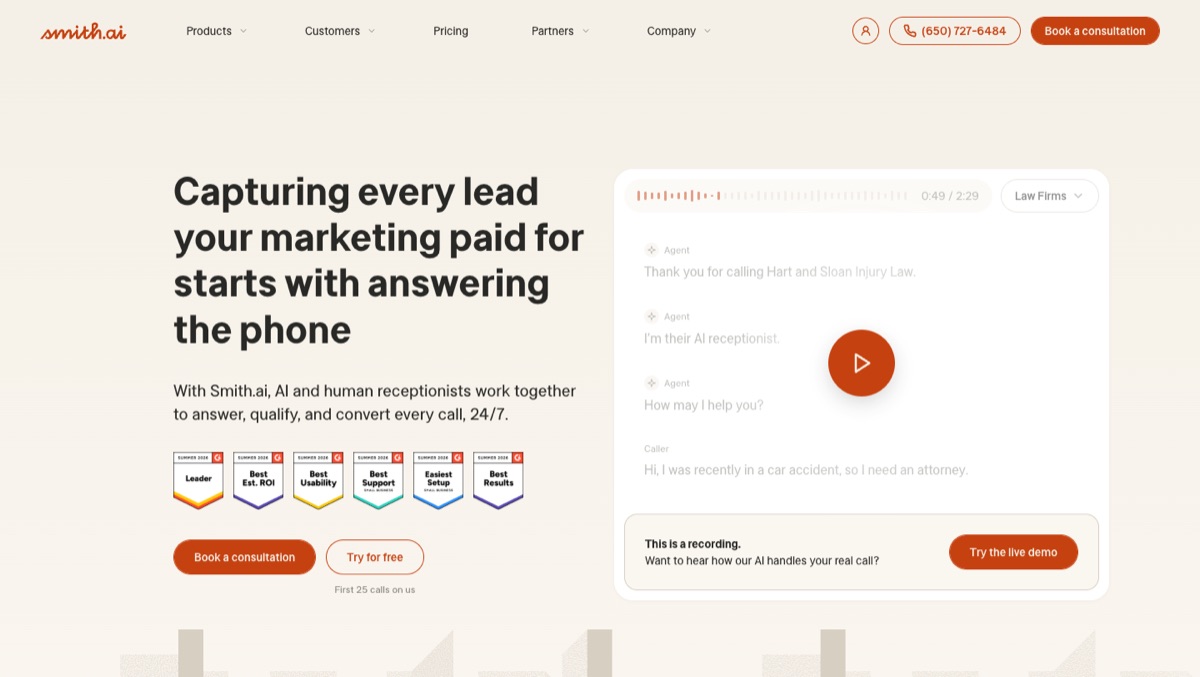 Smith.ai homepage