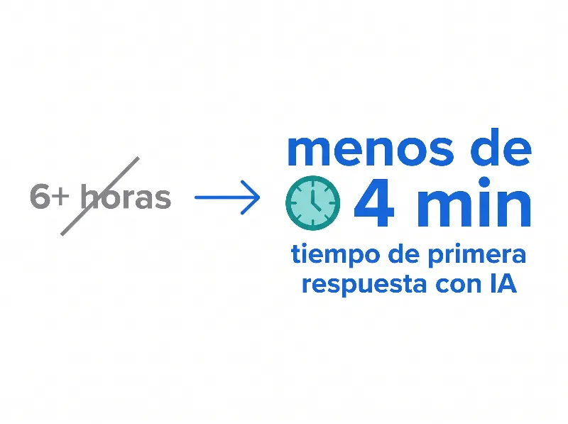Infografía que muestra que la IA reduce el tiempo de respuesta al cliente de más de 6 horas a menos de 4 minutos