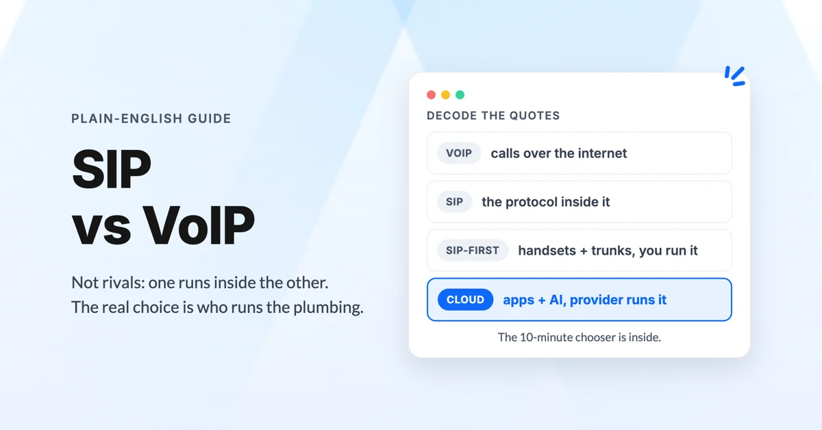 SIP vs VoIP explained simply: one technology, one protocol, and two ways to buy it, with cloud phone systems being VoIP run for you
