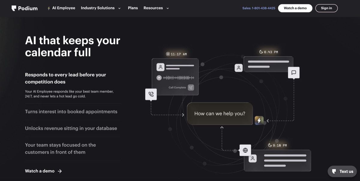Podium AI Employee homepage