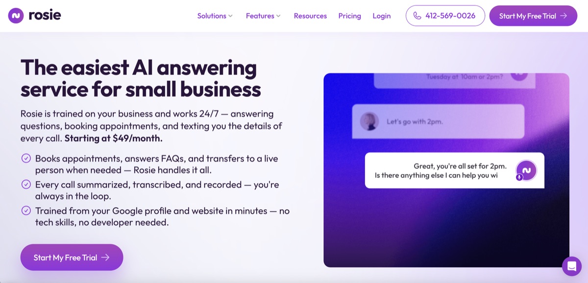 Rosie AI homepage