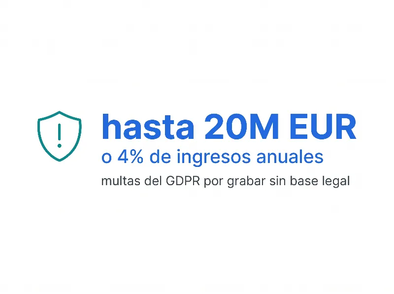 Infografía que muestra las multas del GDPR por grabación de llamadas de hasta 20 millones de euros o el 4 por ciento de los ingresos globales anuales