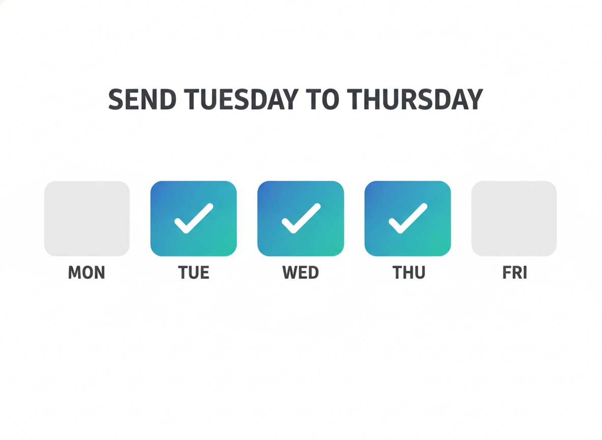Weekly grid showing Tuesday to Thursday as the best days to send cold email subject lines for opens, source HubSpot 2025