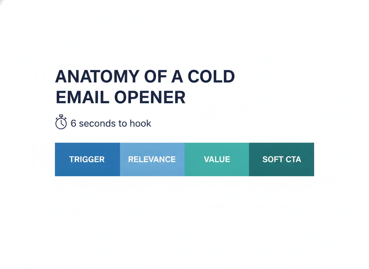 Anatomy of a cold email opening line: trigger, relevance, value, and soft CTA