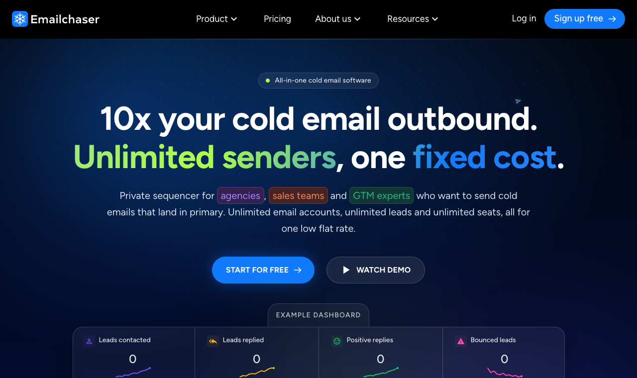 Emailchaser homepage showing its simple cold email tool