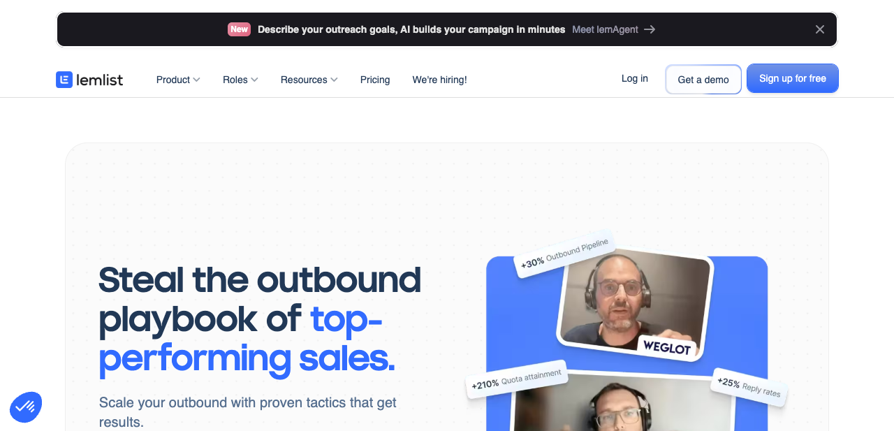 Lemlist homepage showing its personalization and outreach platform
