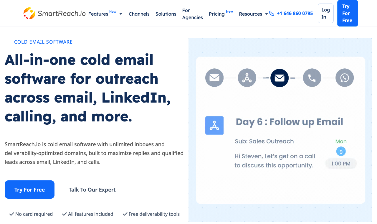 SmartReach.io homepage showing its multichannel sales engagement platform