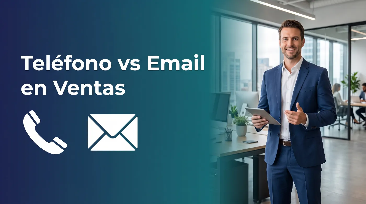 Profesional de ventas decidiendo entre una llamada telefónica y un correo