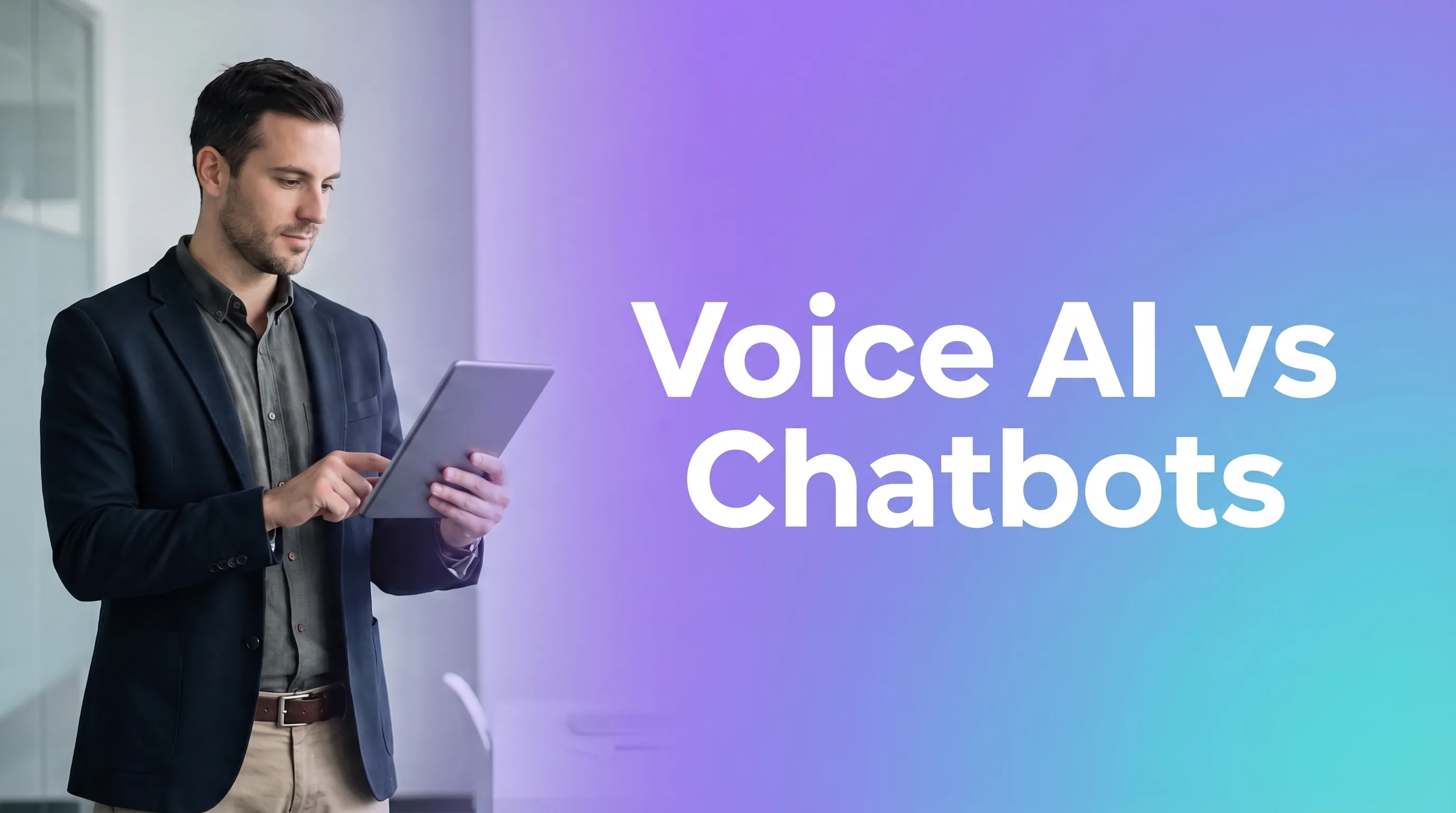 Business team comparing voice AI and chatbot solutions for customer service