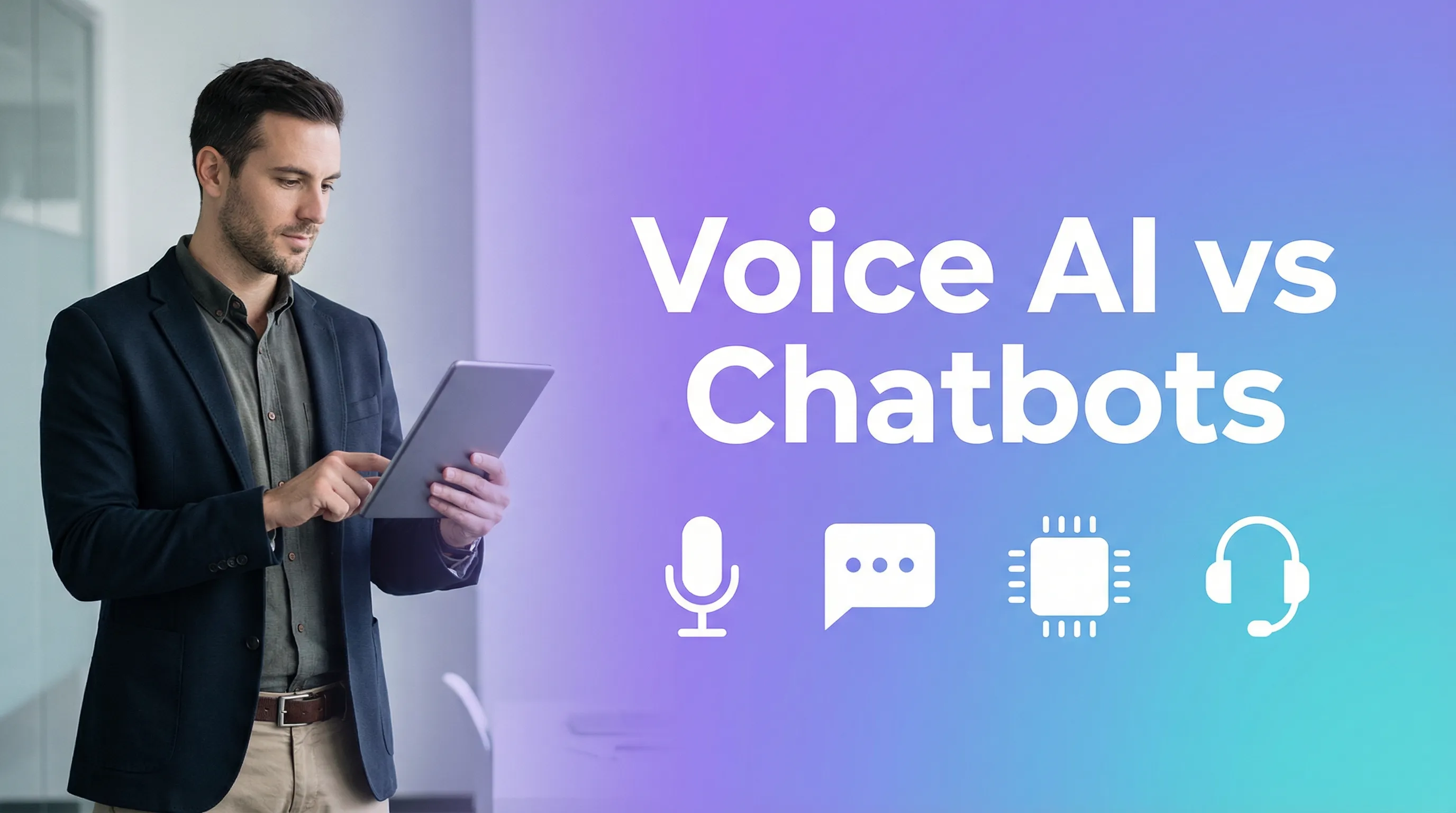 Business team comparing voice AI and chatbot solutions for customer service