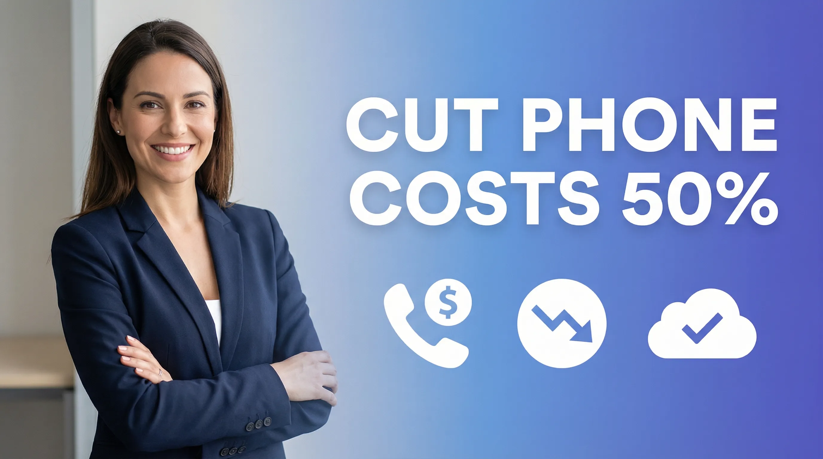 Business owner reviewing VoIP cost savings on laptop