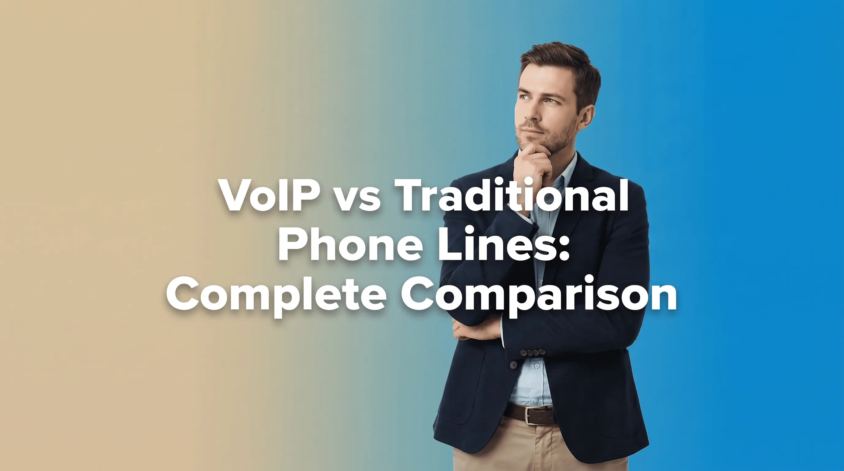 Split comparison showing VoIP cloud system versus traditional phone hardware