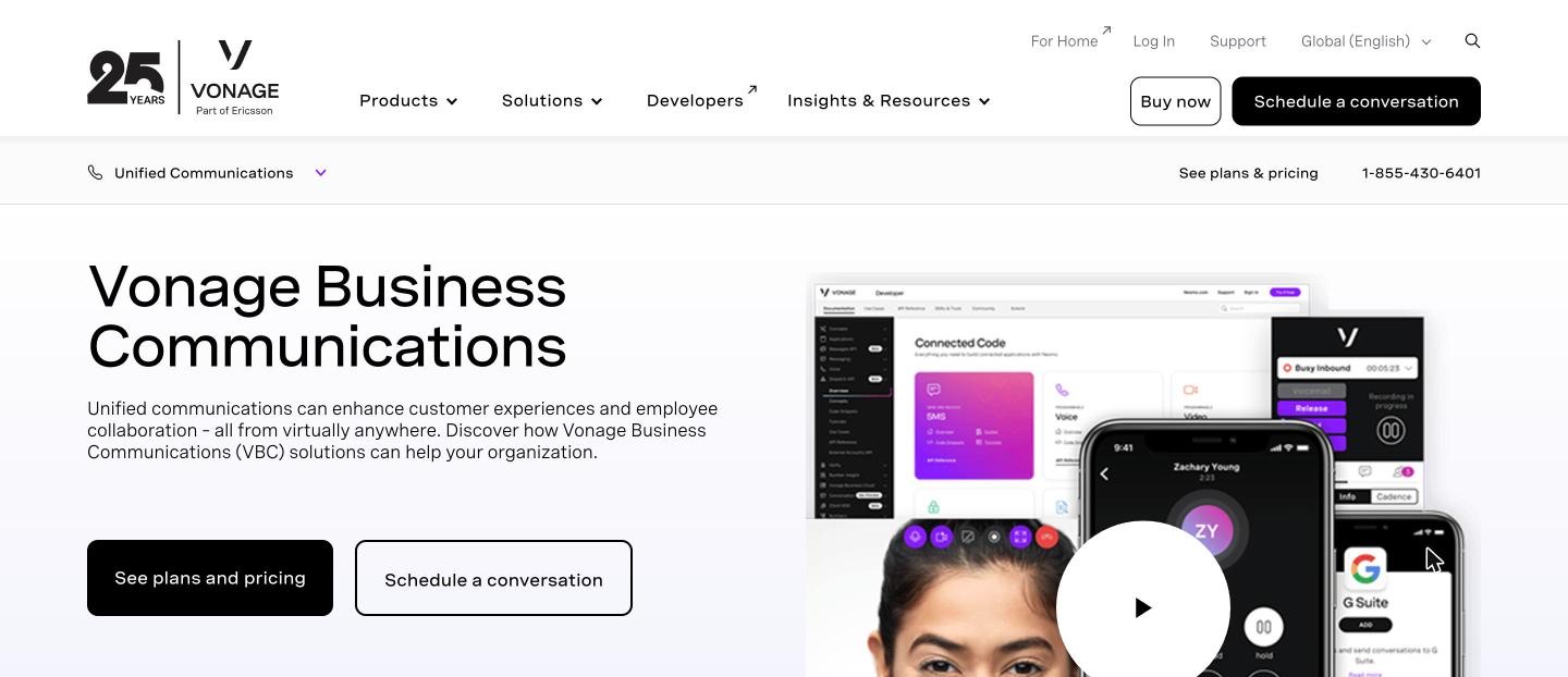 Vonage Business Communications homepage, captured October 2026