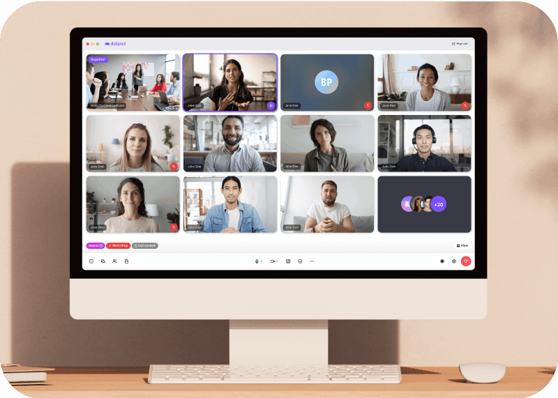 A computer showing Dialpad videoconferencing feature Ai Voice landing page