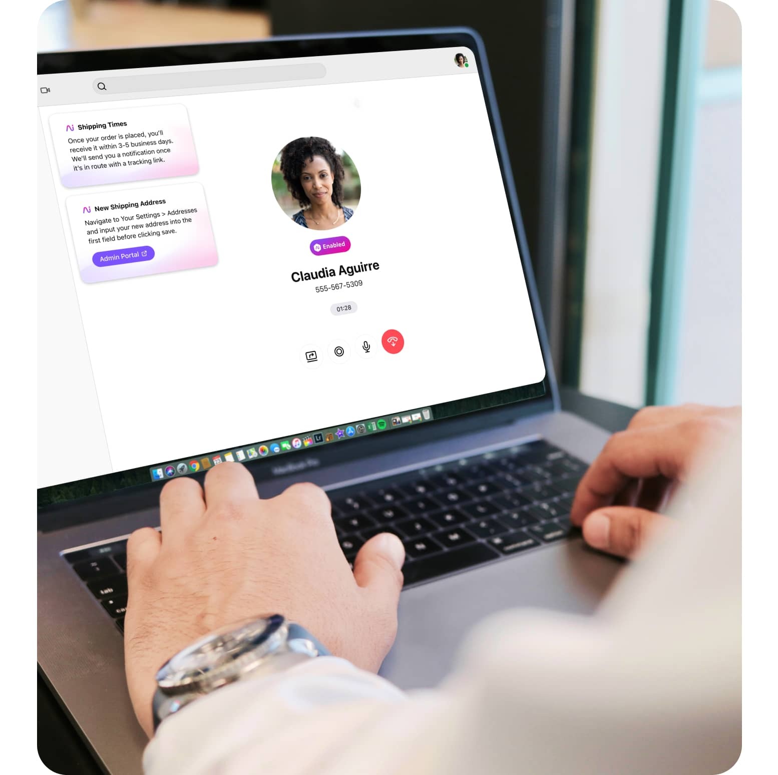 Screenshot of Dialpad’s real time assist card feature popping up helpful notes for an agent or rep when a tricky question comes up on a call