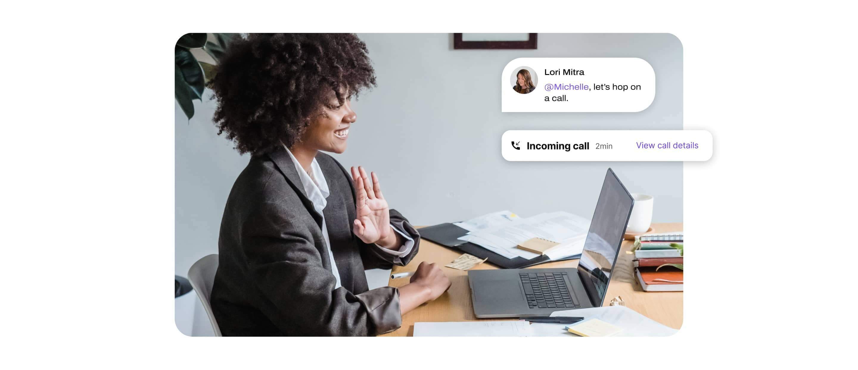 A person attending to a call on her laptop