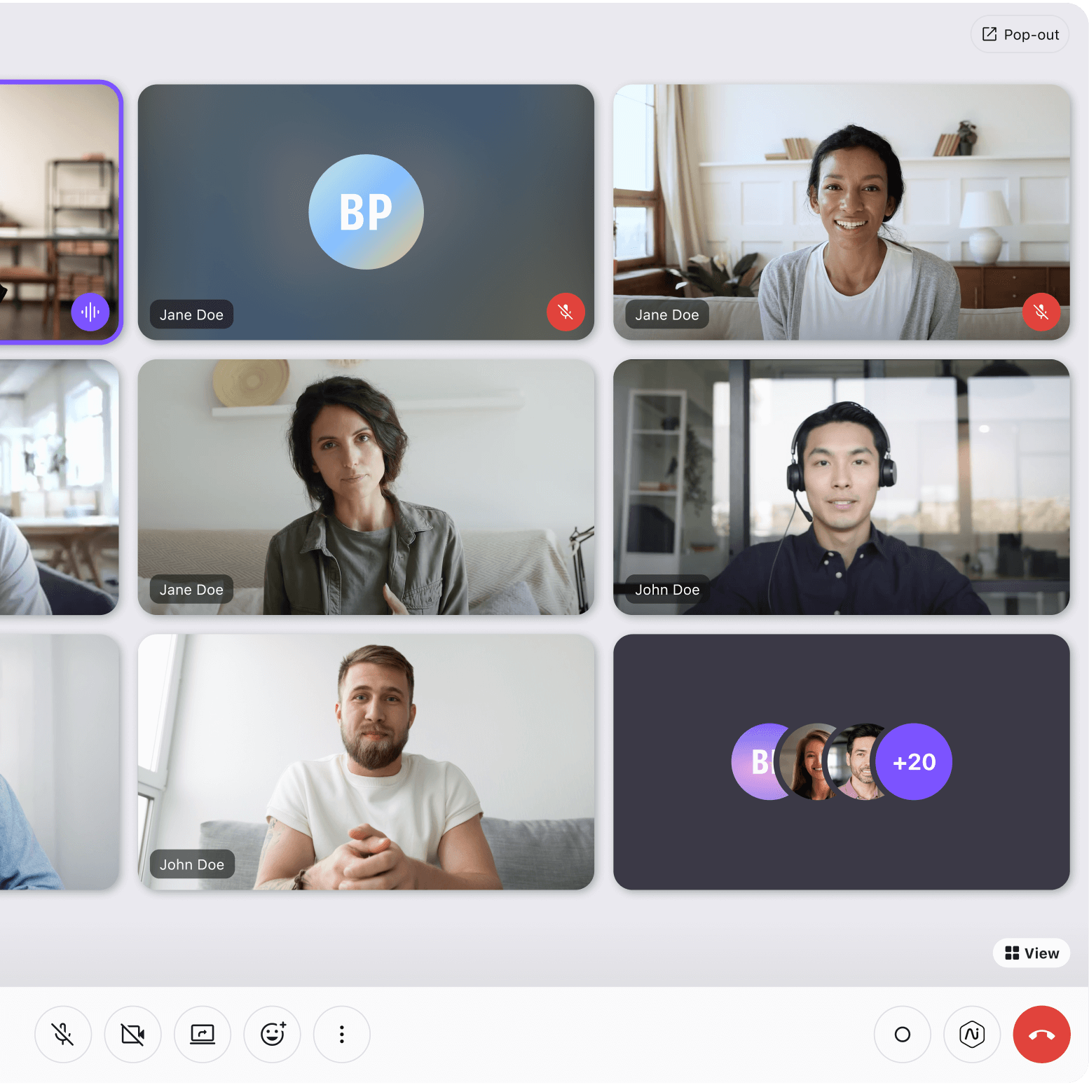 Ai Meetings video conference grid view UI