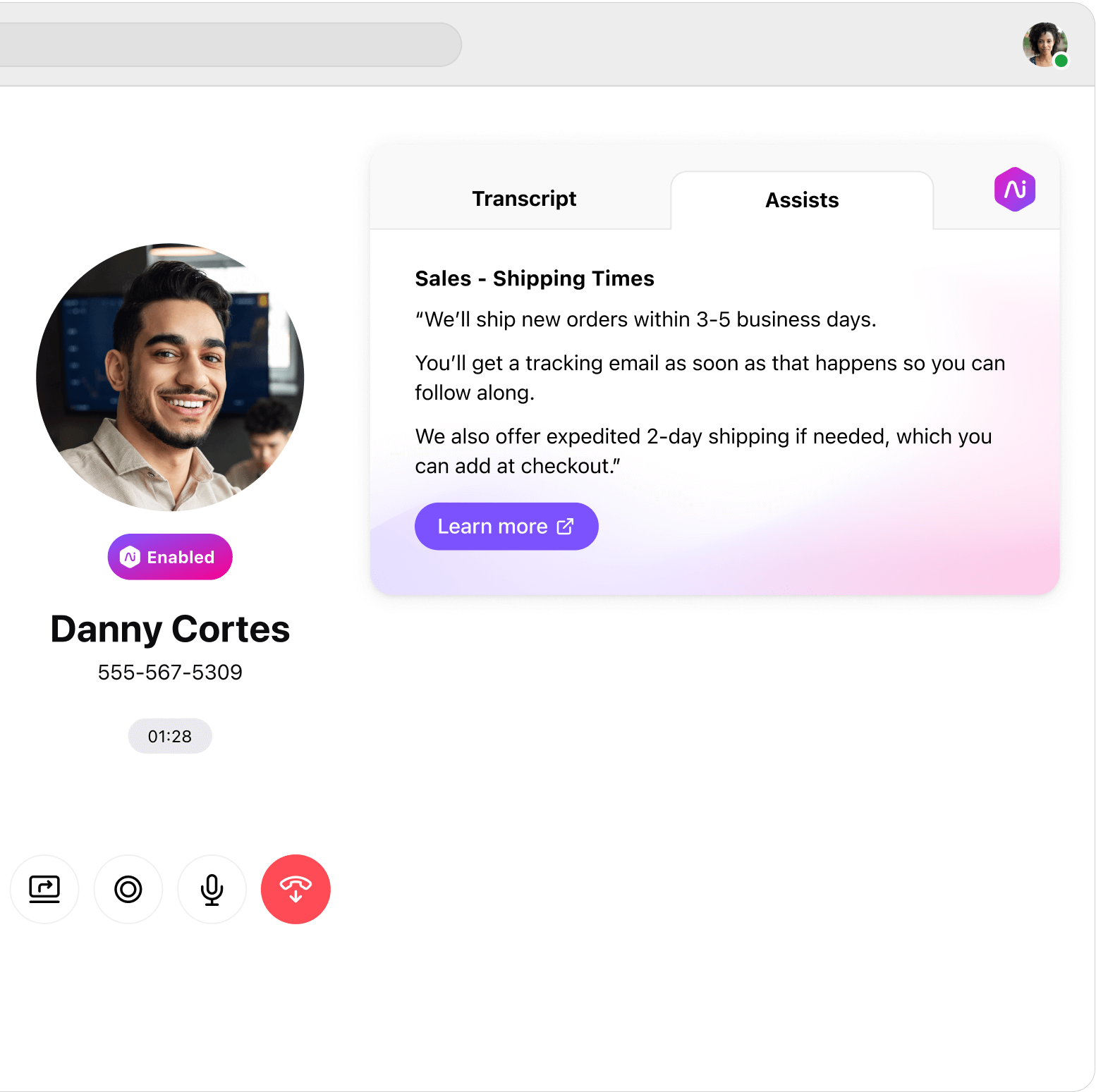 Ai Sales Agent Assists UI