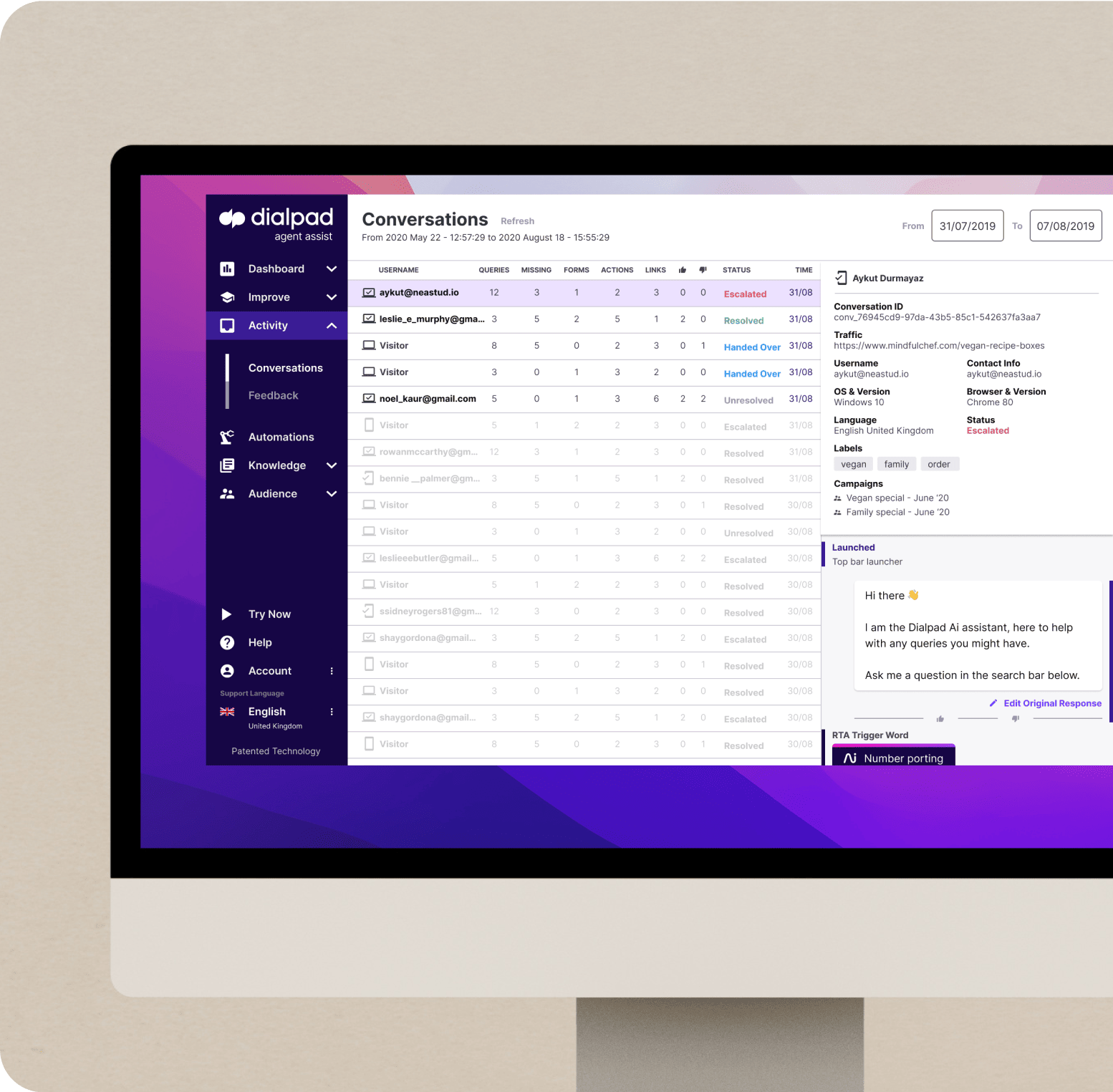 Ai agent assist dashboard