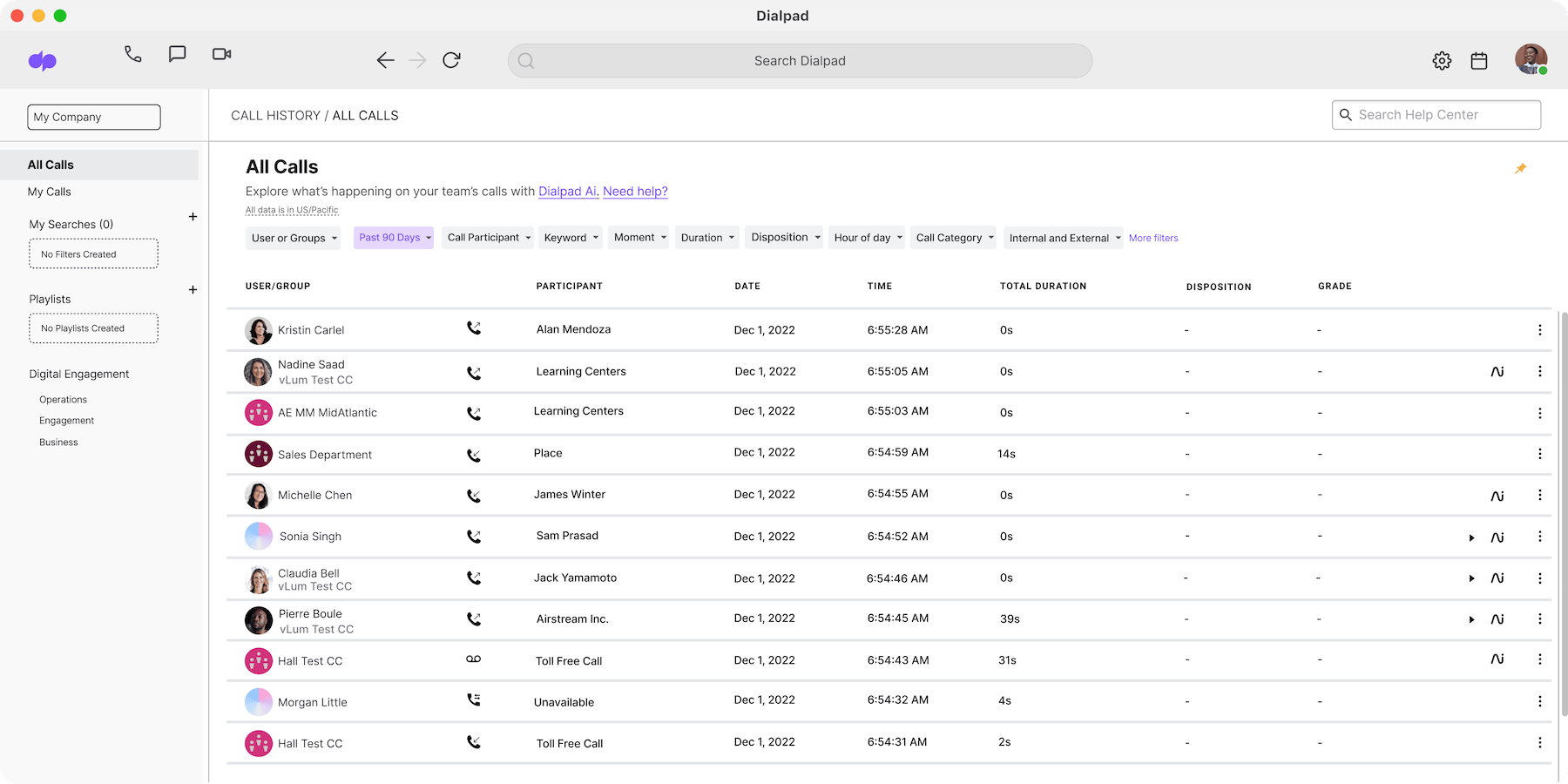 Call History View UI