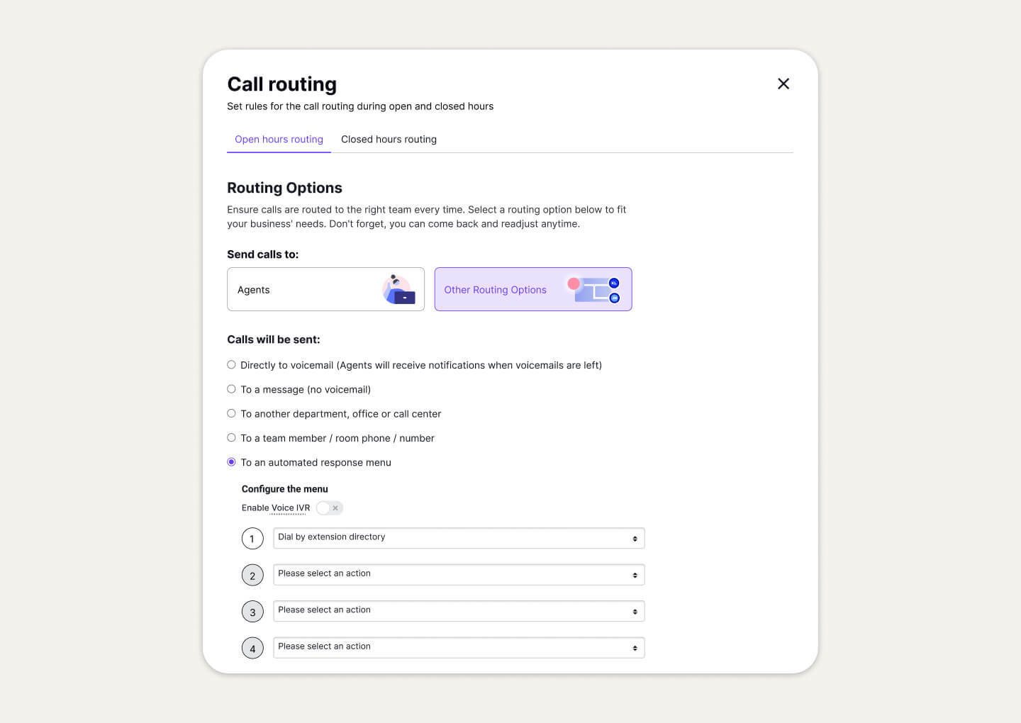 Call Routing Options Single Item Card