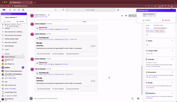 A GIF of Dialpad's new calling experience in the desktop app