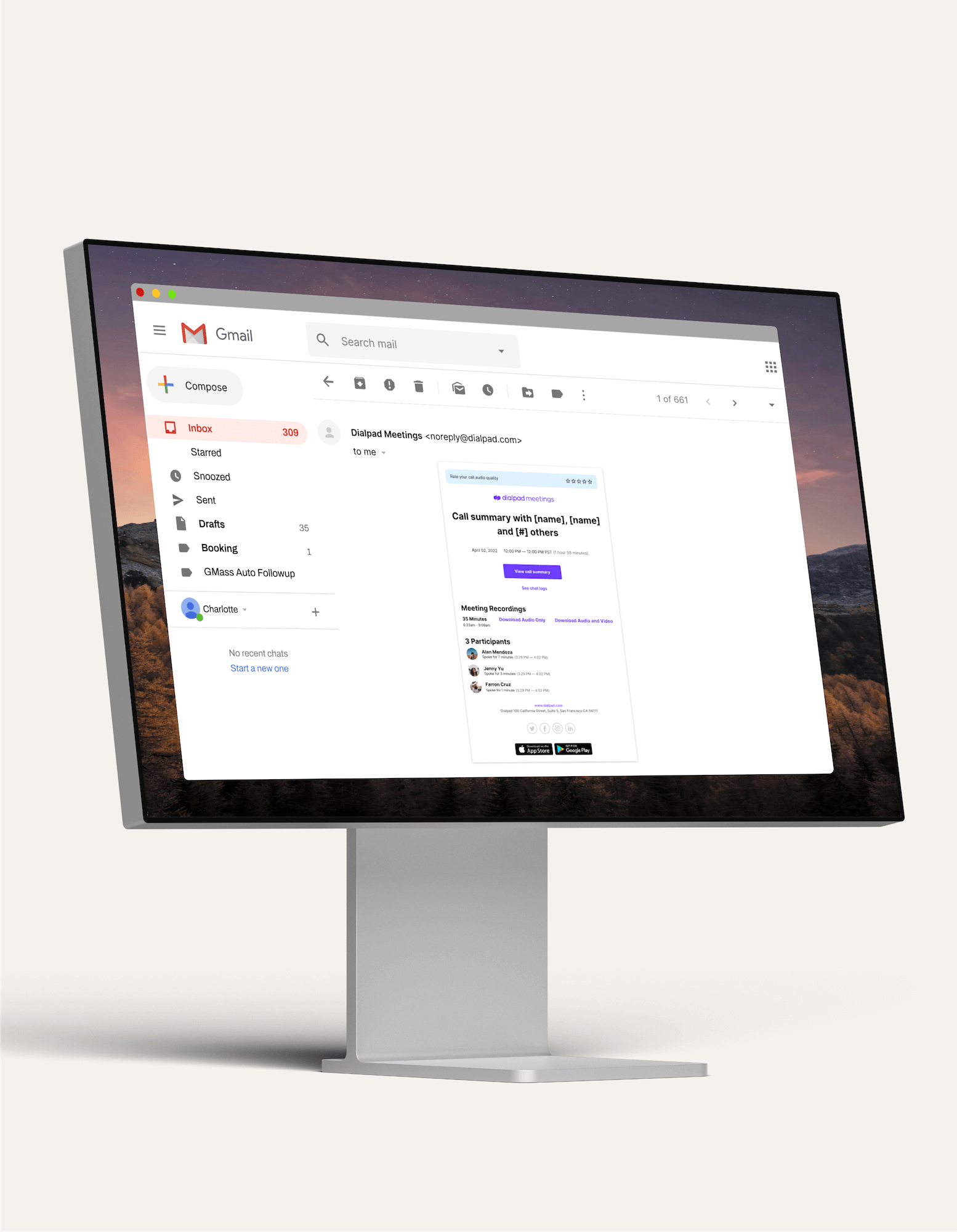 Call summary email UI Hero