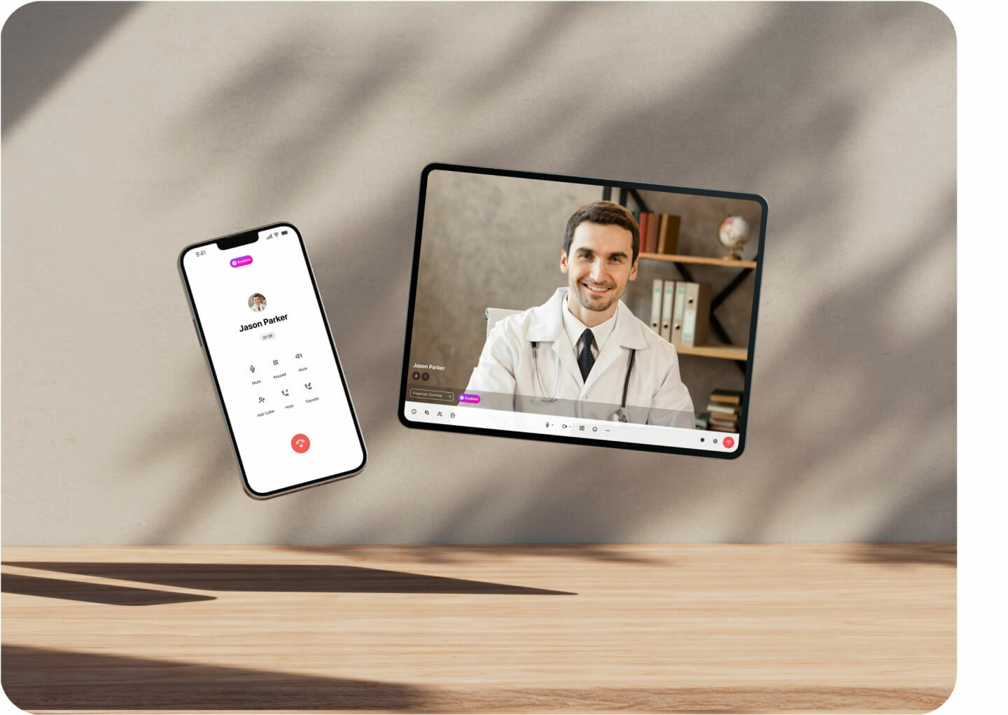 Devices showing a call being made through Dialpads app