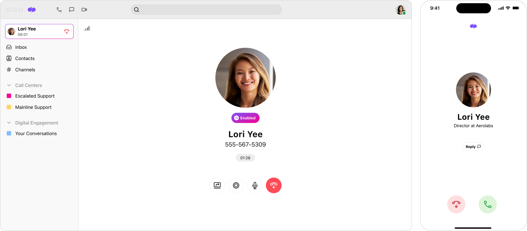 Dialpad Meetings UI on desktop and mobile