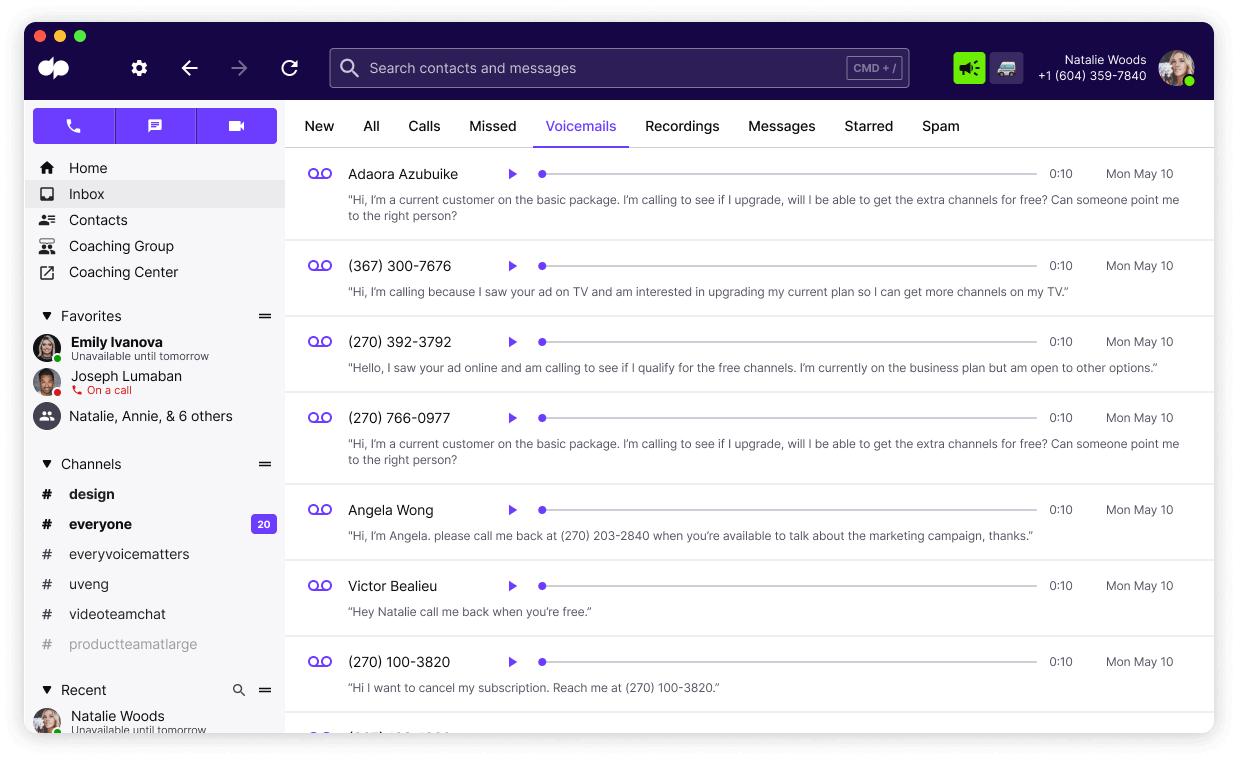 Dialpad visual voicemail